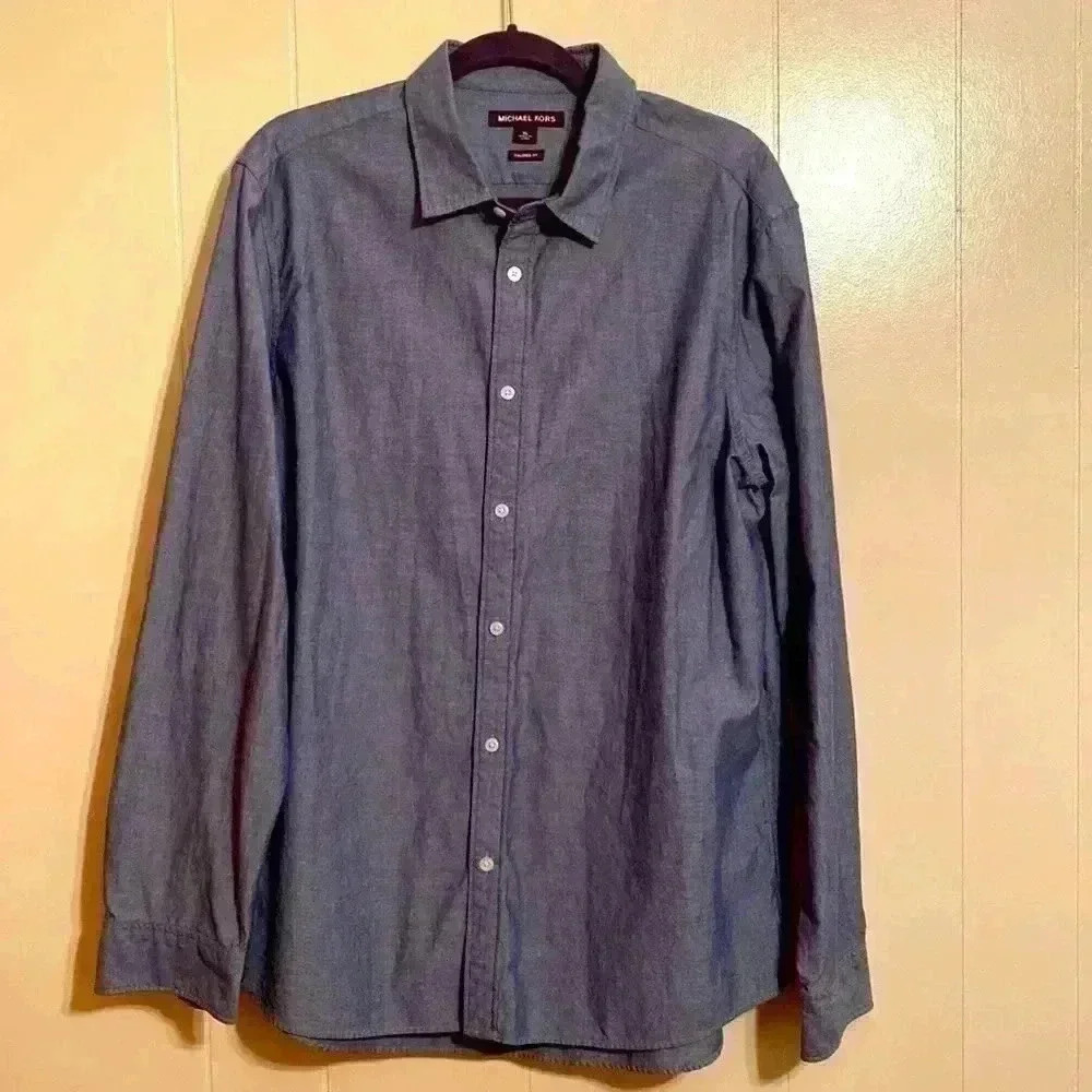 Michael Kors Blue XL Tailored Fit Long Sleeve Button Front Shirt.